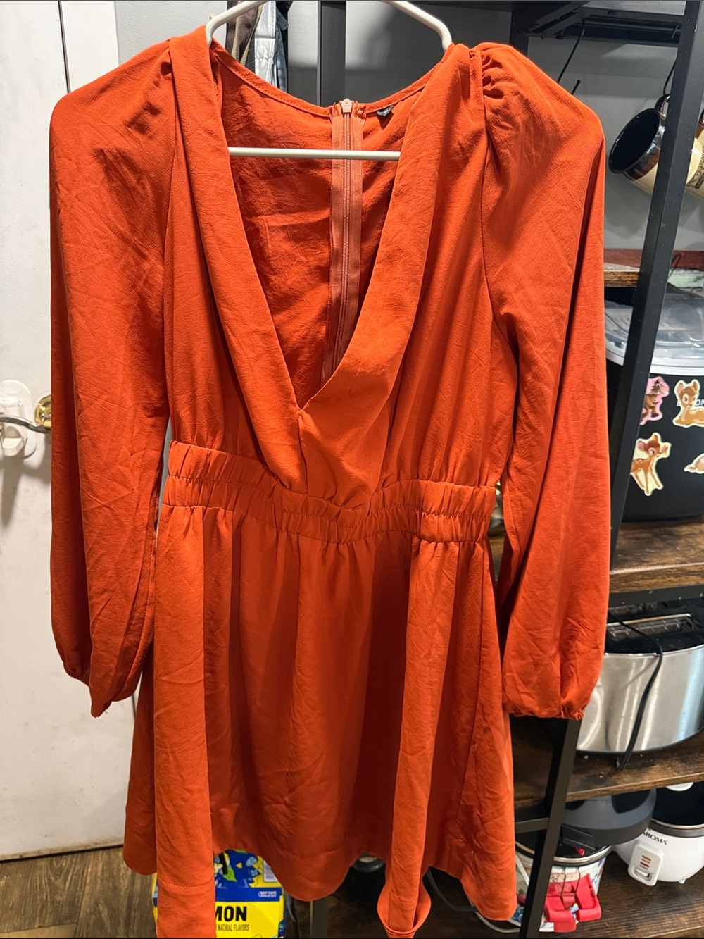 Amazon Women's Long Sleeve Deep V Orange Mini Dress
